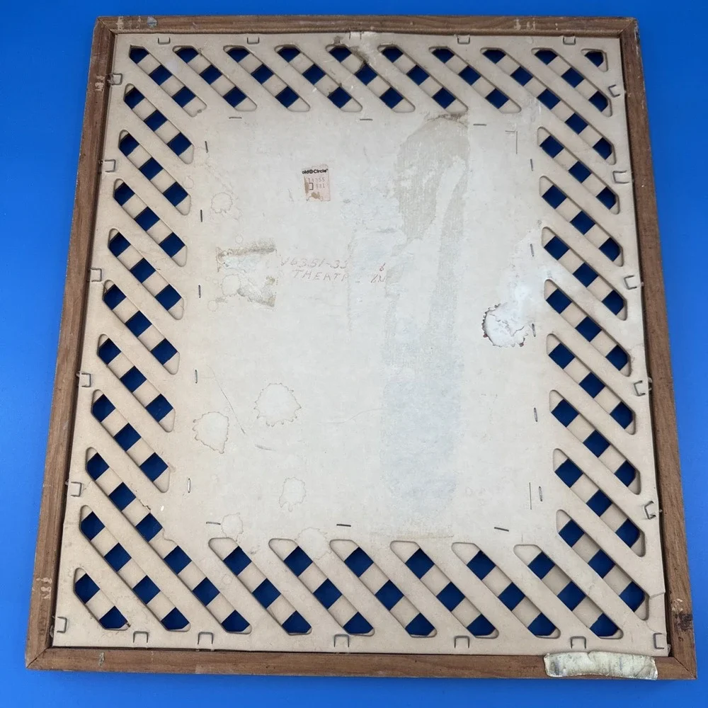Vintage Bamboo And Rattan Trellis Picture Frame w/ Theatre Print Gloria Eriksen